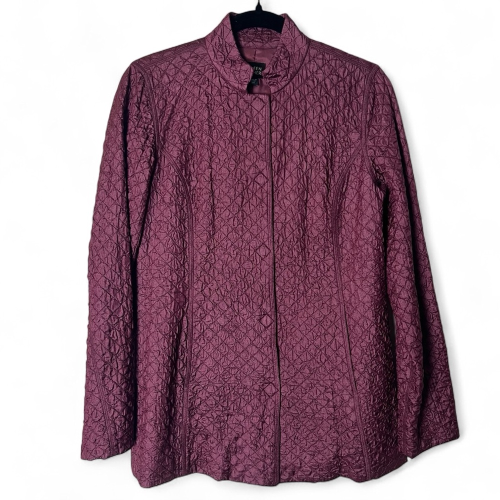 Eileen Fisher Womens 100% Tussah Silk Quilted Jacket Magnetic Button Mauve Sz XS